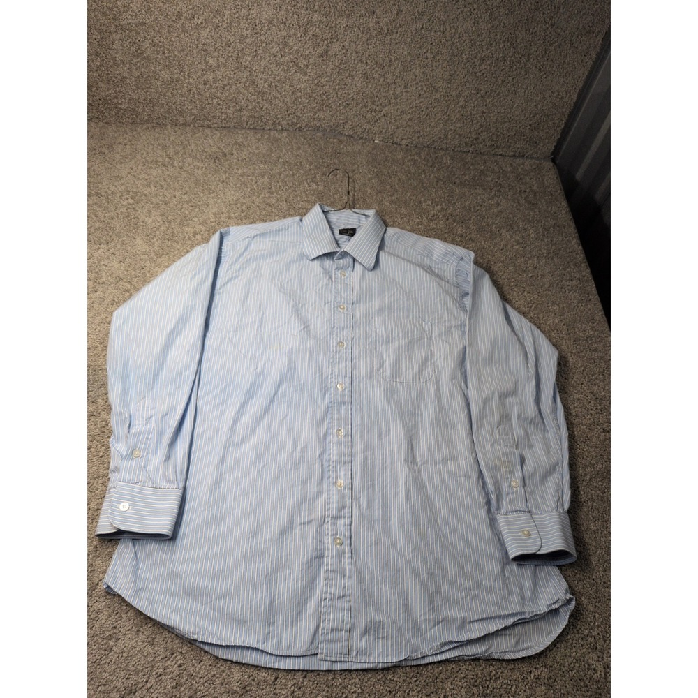 Gitman Bros Mens Blue White Striped Cotton Button Down Dress Shirt 17 34 USA‎